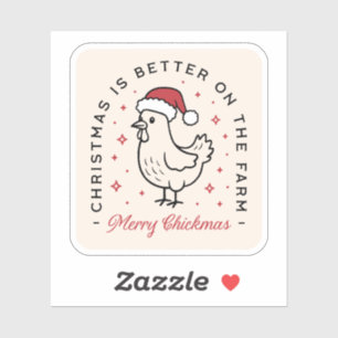 Pegatina Feliz Navidad gallina divertida granja estética ro