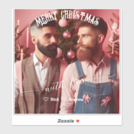 Pegatina Feliz Navidad Gay Retro Rosa | Foto personalizada