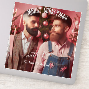 Pegatina Feliz Navidad Gay Retro Rosa   Foto personalizada