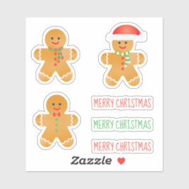 Pegatina Feliz Navidad Gingbread Men Santa Hat