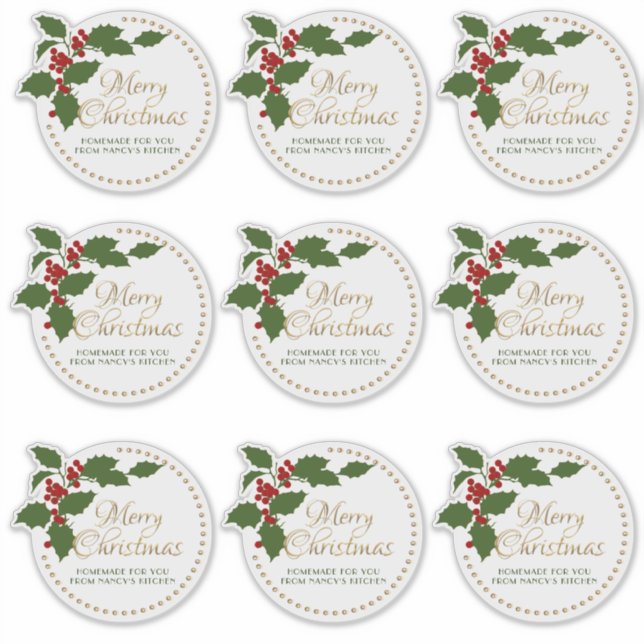 Pegatina Feliz Navidad Holly & Berry Label Food Gift Tin (Anverso)
