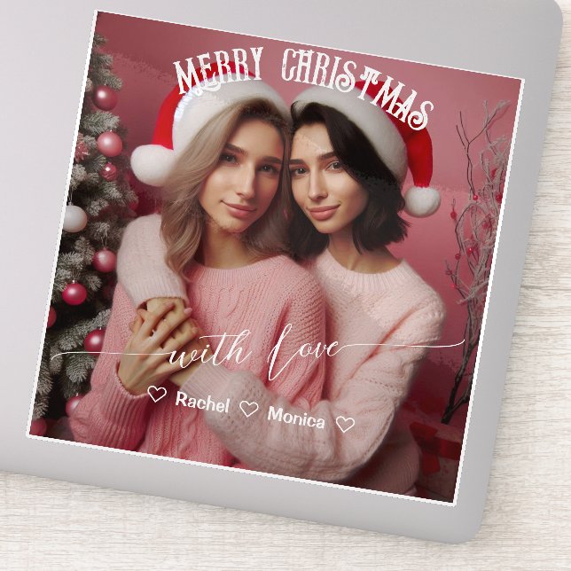 Pegatina Feliz Navidad Lesbiana Rosa Retro | Foto personali (Detalle)