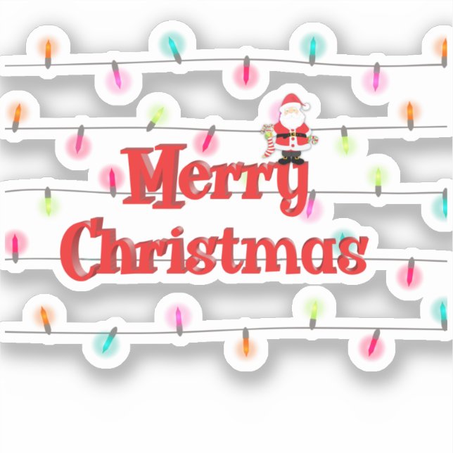 Pegatina Feliz Navidad Luces navideñas navideñas con Santa (Anverso)