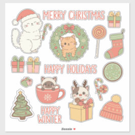 Pegatina ¡Feliz Navidad Meowy! Gatos Kawaii Adorables Fiest