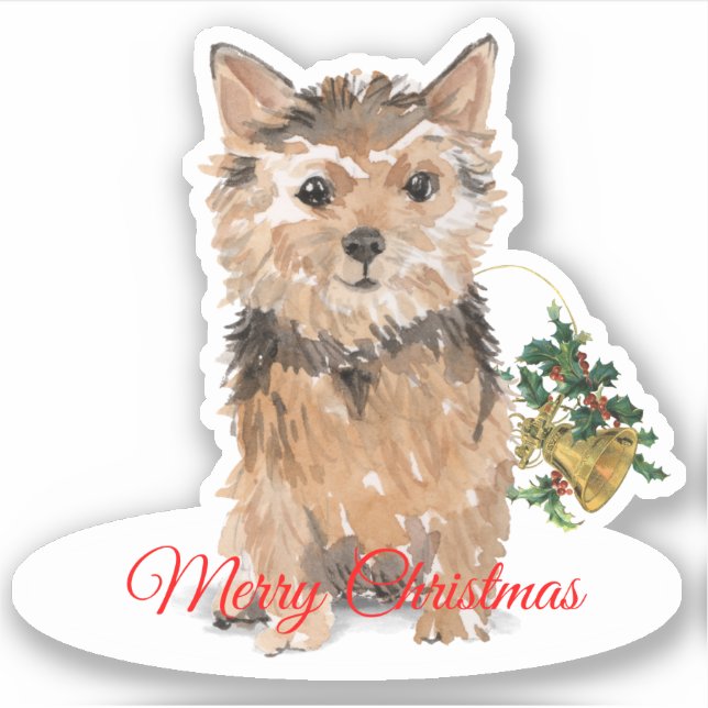 Pegatina Feliz navidad Norfolk Terrier Personalizado-cortar (Anverso)
