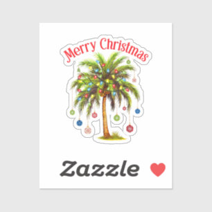 Pegatina Feliz Navidad Palm Tree Light Tropical Hawaiano