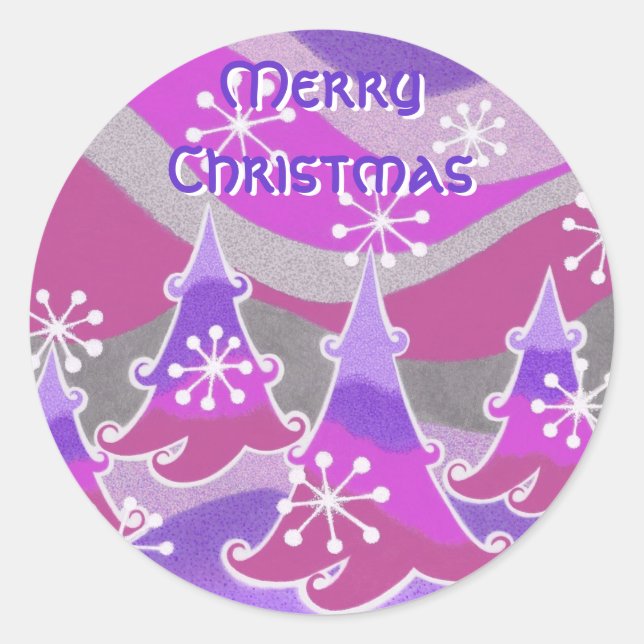 Pegatina "Feliz Navidad" púrpura de árboles de inv (Anverso)