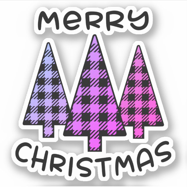 Pegatina Feliz Navidad Púrpura Púrpura Púrpura Árboles de N (Anverso)