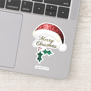 Pegatina Feliz Navidad Santa hat Red Gold Green Sparkings