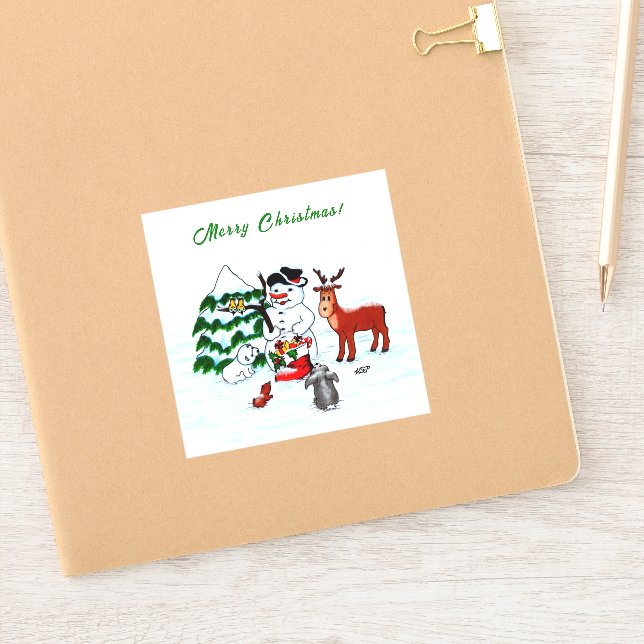 Pegatina ¡Feliz Navidad! Snowman con sus amigos (Cuaderno)