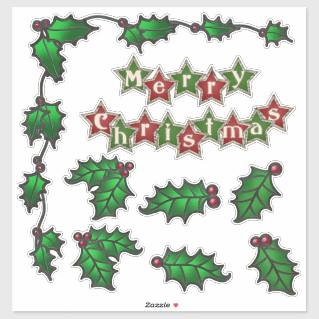 Pegatina Feliz Navidad Stars Holly Berries Border (Hoja)