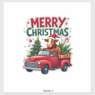 Pegatina Feliz Navidad Vaca Altas Tierras Escocesas Granja