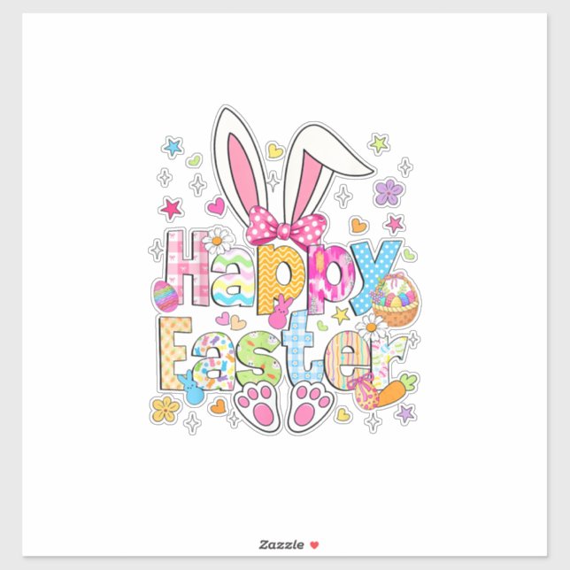 Pegatina Feliz Pascua 2026 Conejito Lindo Conejo Día de Pas (Hoja)