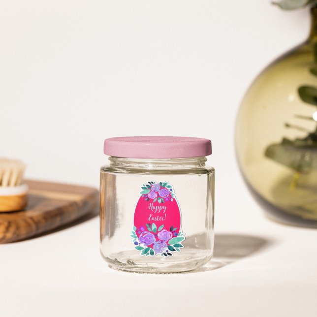 Pegatina Feliz Pascua acuarela huevo rosa floral (Subido por el creador)