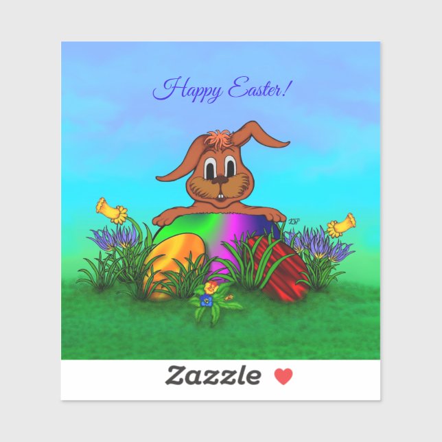 Pegatina ¡Feliz Pascua! Conejo de Pascua (Hoja)