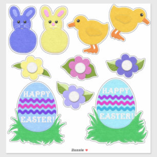 Pegatina ¡Feliz Pascua! Falso Fieltro Blanco o Transparente