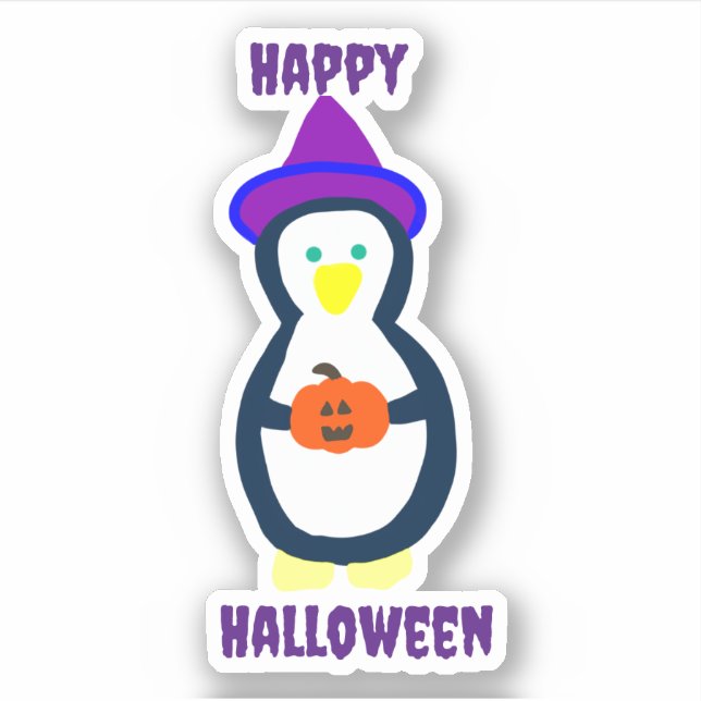 Pegatina Feliz Pingüino de Halloween (Anverso)