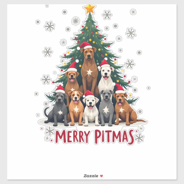 Pegatina Feliz Pitmas Pitbull Perro Suéter Feo De Navidad T (Hoja)
