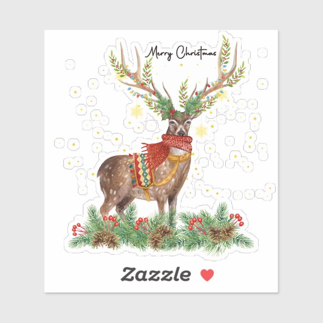 Pegatina Feliz reno navideño (Hoja)