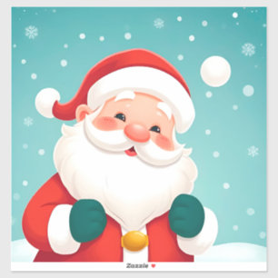 Pegatina Feliz Santa Claus en escena invernal nevada