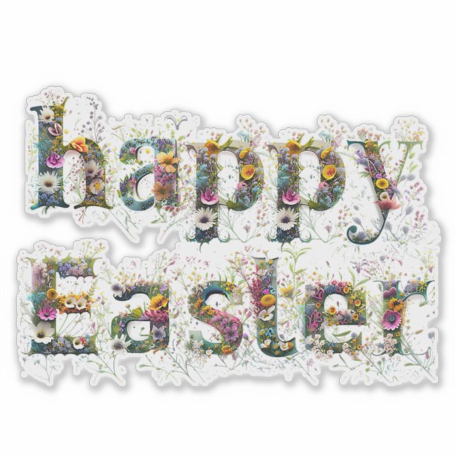 Pegatina Feliz texto decorativo de Pascua (Anverso)