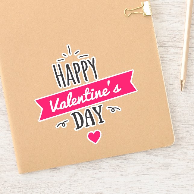 Pegatina Feliz texto del día de San Valentín con corazón ro (Cuaderno)