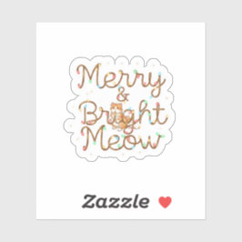 Pegatina Feliz y Brillante Silueta de Gato Meow Navidad 