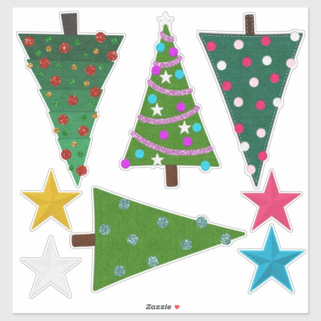 Pegatina Felt Look Christmas Trees and Stars (Hoja)