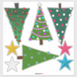 Pegatina Felt Look Christmas Trees and Stars<br><div class="desc">¡Se ven mejor si se compran en el tamaño más grande! Pero, si eliges los tamaños más pequeños, puedes cortarlos a mano. Por favor, vea los bordes de cada tamaño antes de comprar. ¡Sentí que los árboles de Navidad y las estrellas con cositas eran adorables por decorar cualquier habitación para...</div>