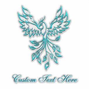 Pegatina Fénix azul verde azulado con texto Personalizado