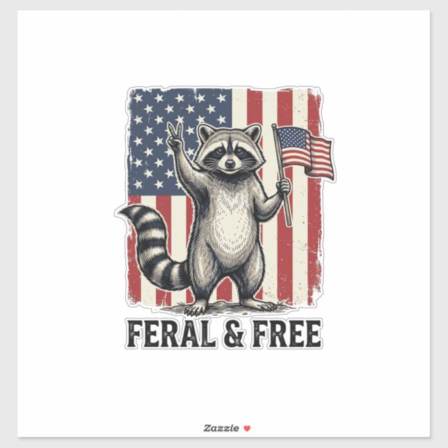 Pegatina Feral and Free Patriotic Raccoon Vintage Shirt Des (Hoja)