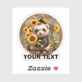Pegatina Ferret Adorable con Personalizable de girasoles.