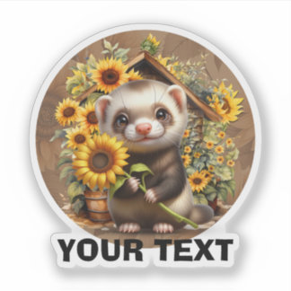 Pegatina Ferret Adorable con Personalizable de girasoles.