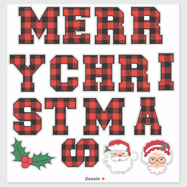 Pegatina Ferry Christmas Red Buffalo Plaid Letters (Hoja)