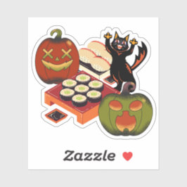 Pegatina Festín de sushi espeluznante de Halloween con gato