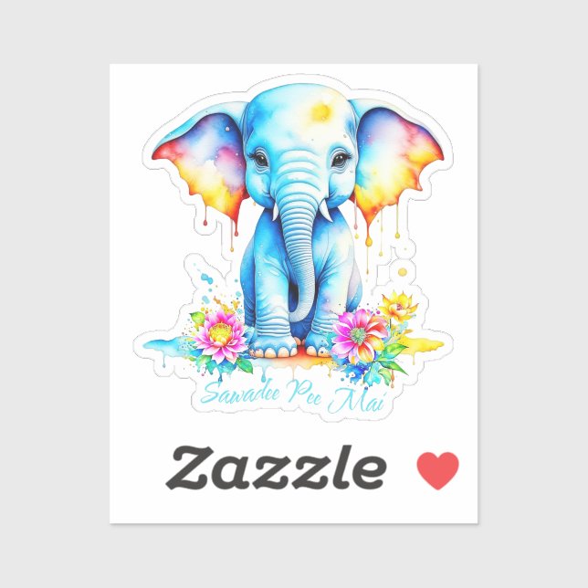 Pegatina Festival del Elefante de Agua Songkran (Hoja)