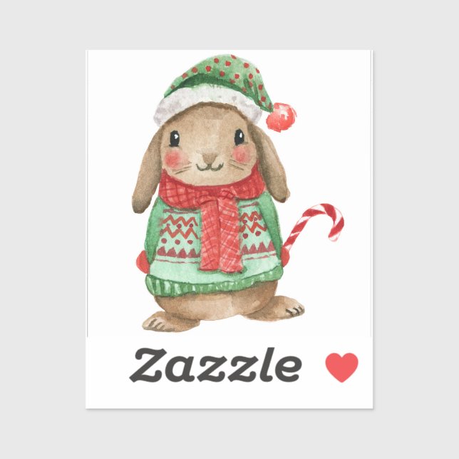 Pegatina Festive christmas bunny with candy cane (Hoja)