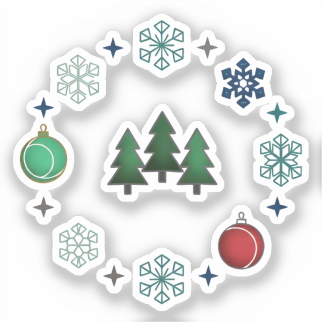 Pegatina Festive Christmas Trees & Snowflakes (Anverso)