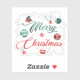 Pegatina Festive Merry Christmas Typography with Ornaments