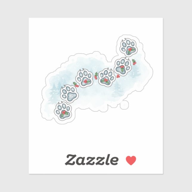 Pegatina Festive Paw Prints Christmas Holly & Snowflake  (Hoja)