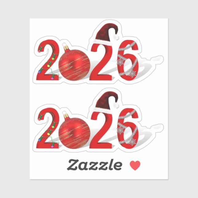 Pegatina Festive Red Merry Christmas New Year 2026 (Hoja)