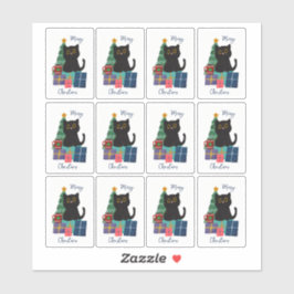 Pegatina Festividad Feliz Navidad Cute Negro Cat Café Arte