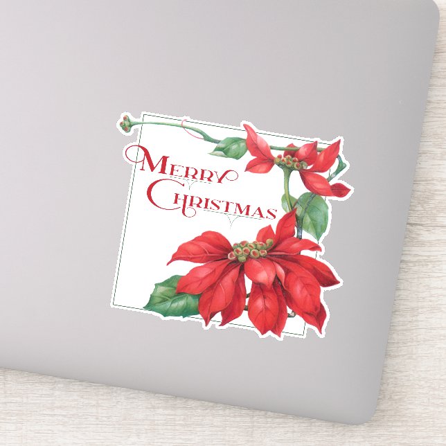 Pegatina Festividad Feliz Navidad Poinsettias (Detalle)