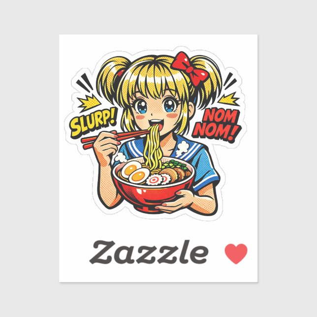 Pegatina Fideos Ramen de Chica Anime Slurp Nom (Hoja)