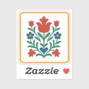 Pegatina Fiesta de Arte Folclórico Floral Heart & Petal