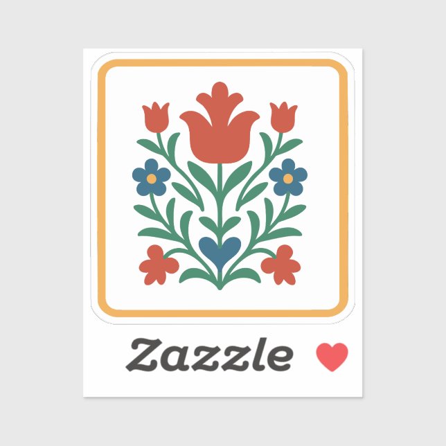 Pegatina Fiesta de Arte Folclórico Floral Heart & Petal (Hoja)