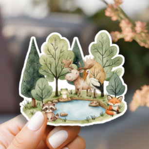 Pegatina Fiesta de Baby Shower de Animales del Bosque Boho