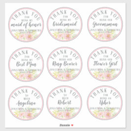 Pegatina Fiesta de bodas Gracias Flor Rosa Individual