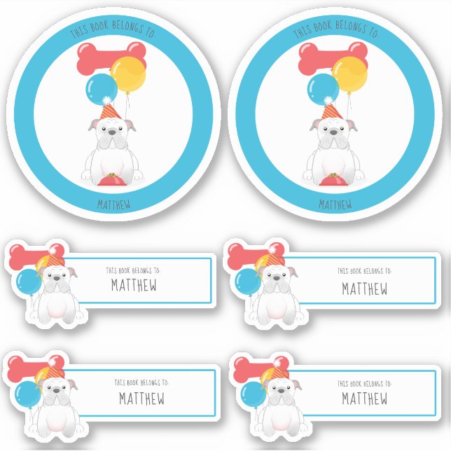 Pegatina Fiesta de cumpleaños de bulldog de este libro pert (Anverso)