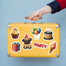 Pegatina Fiesta de cumpleaños de Cute Pug